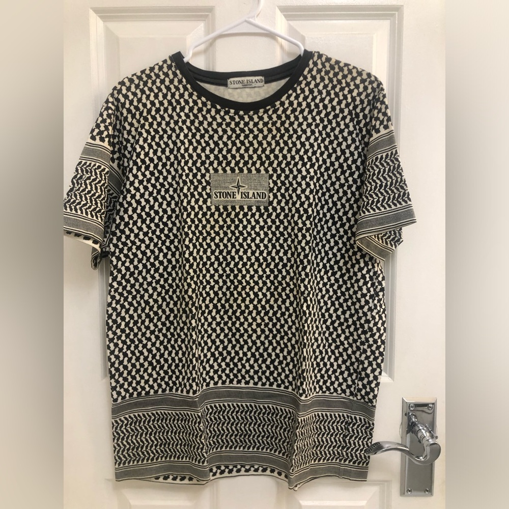 Stone Island sz.M Black and White Shemagh Keffiyeh print T Shirt VINTAGE.